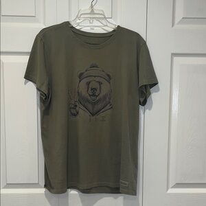 Life Is Good Olive Green Bear Graphic Tee NWT